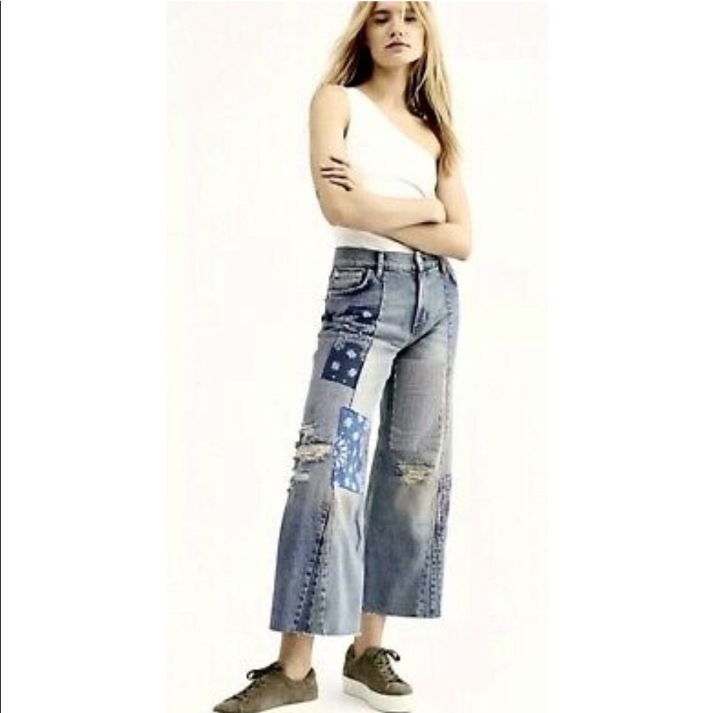 free people wide leg bandanna jeans